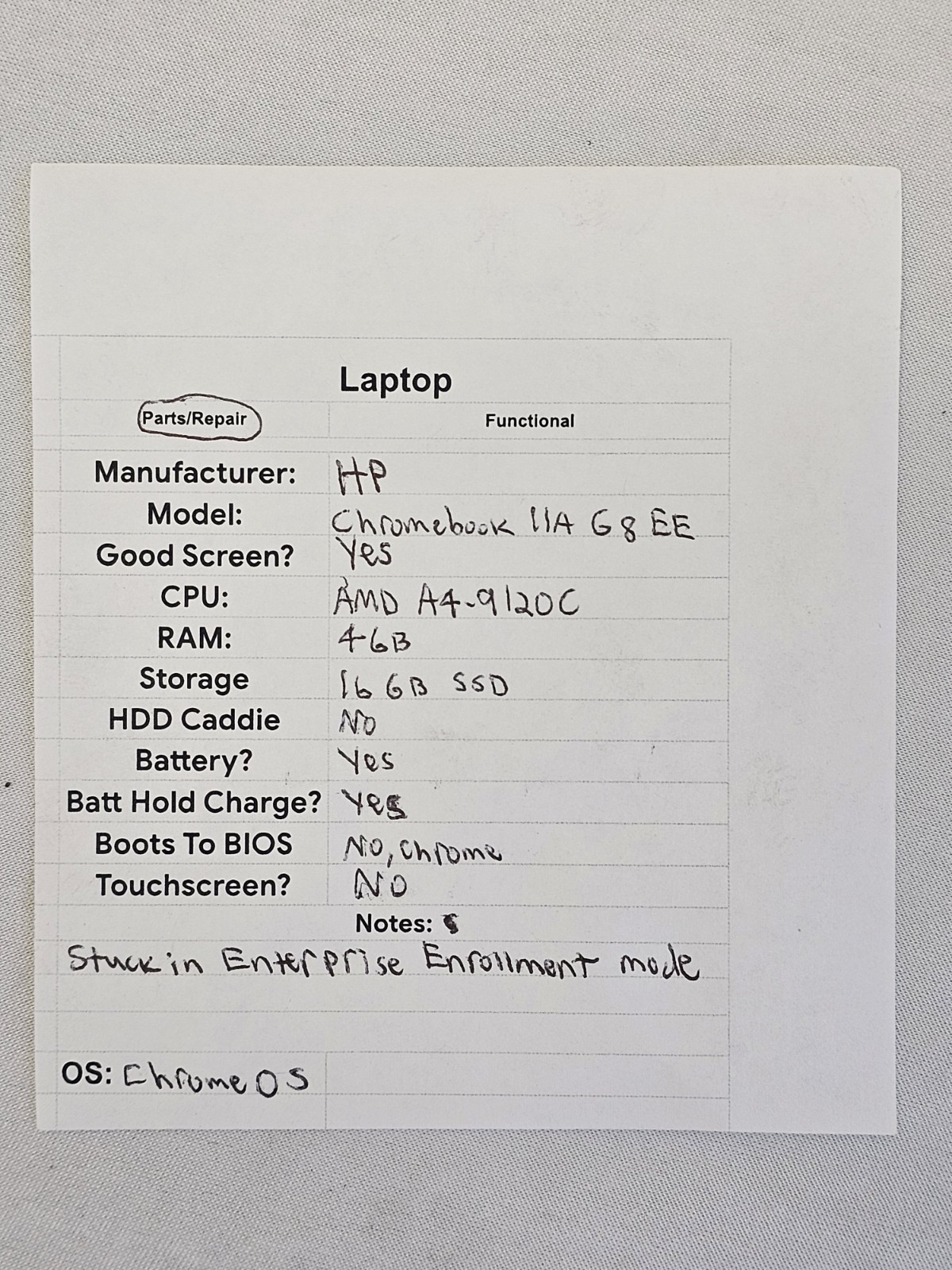 HP Chromebook 11A G8 EE Laptop – AMD A4-9120C – 4GB RAM – 16GB SSD – READ DESC.