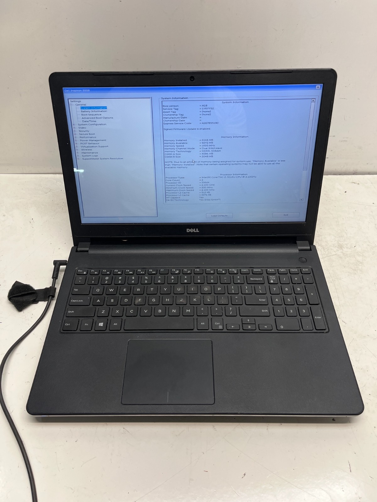 Dell Inspiron 5558 Intel Core i3-5015U 2.10GHz 6GB NO HDD