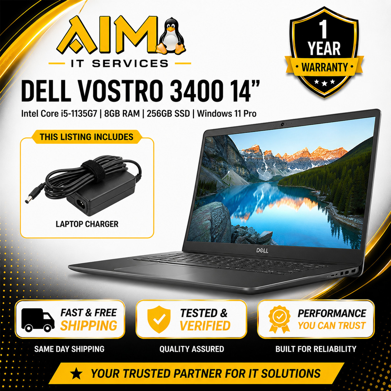 Dell Vostro 14 3400 Laptop i5-1135G7 2.4Ghz 8gb Memory 256GB Excellent Condition