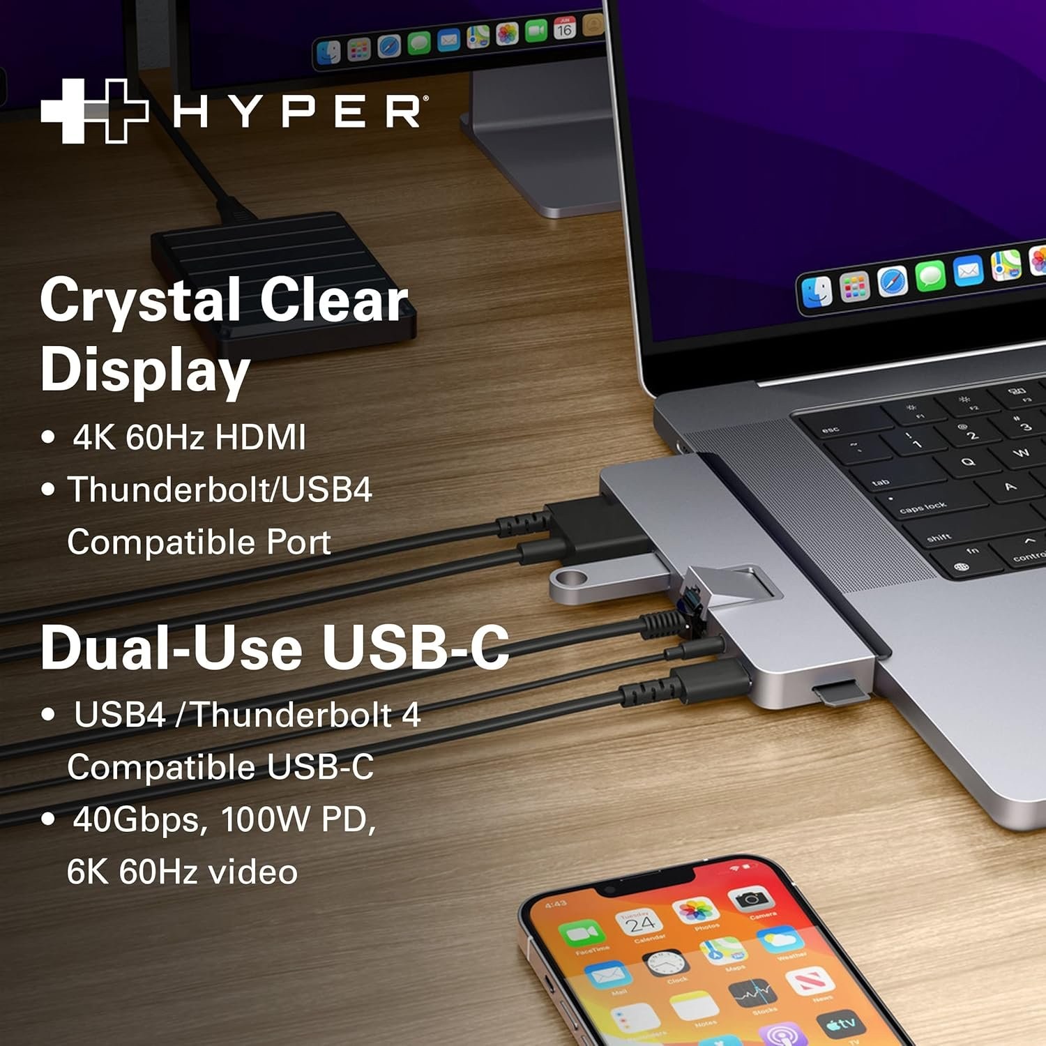 HyperDrive Duo 7-in-2 USB-C Hub, Space Gray