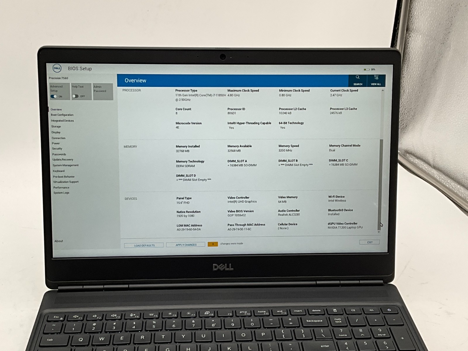 DELL Precision 7560 i7-11850H 2.50g 32GB 512gb T1200 15.6″ WIN11 Laptop ^D0KVFK3