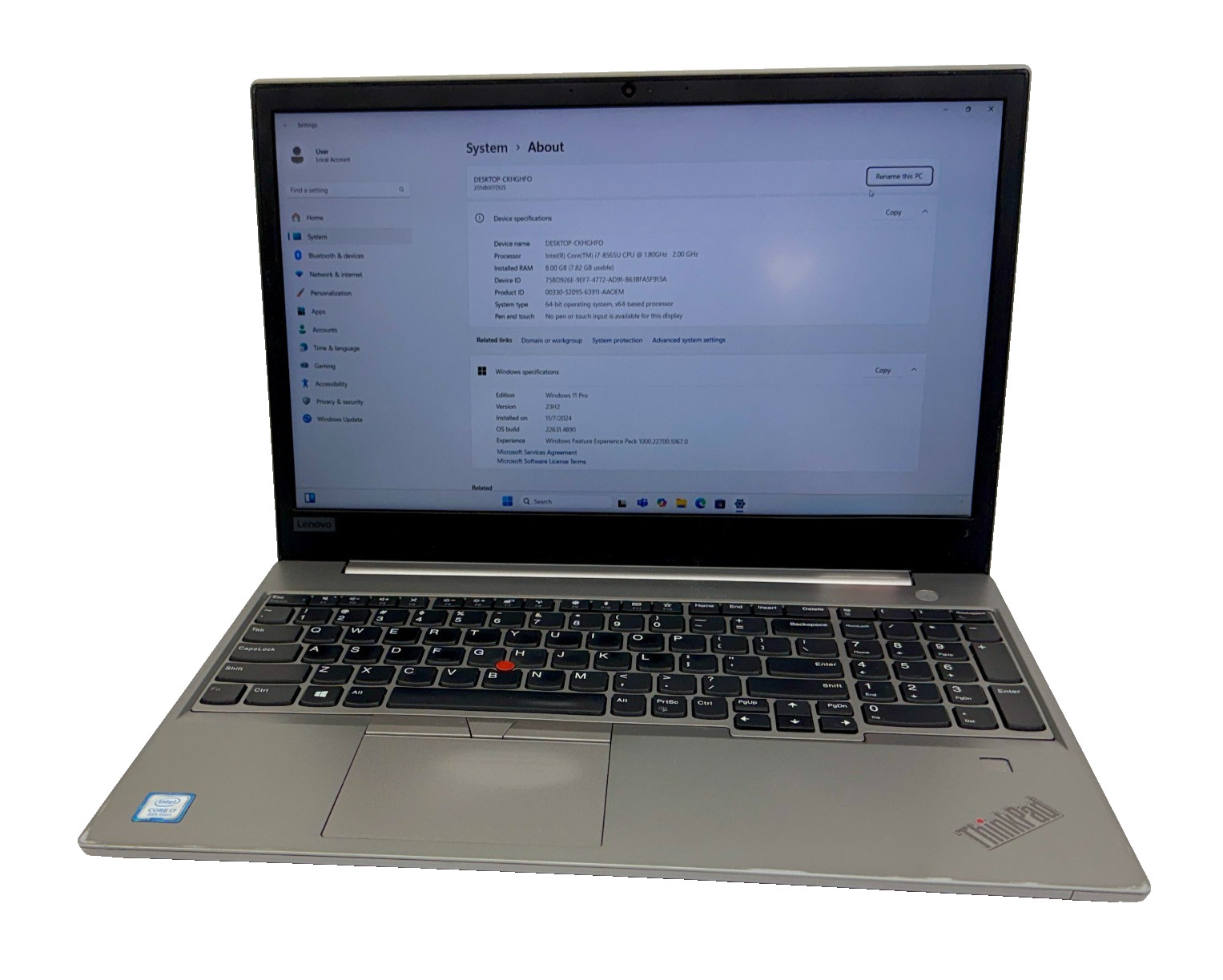 Lenovo ThinkPad 15.6 / i7- 8565U /1.8ghz / 8 Gb RAM / 256 GB SSD