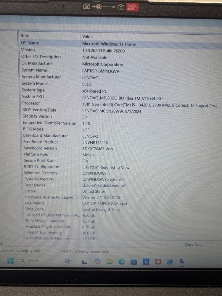 Lenovo V15-G4 Intel Core i5 13th Gen 2.10ghz 16gb Ram 1TB SSD 15.6″ 2024