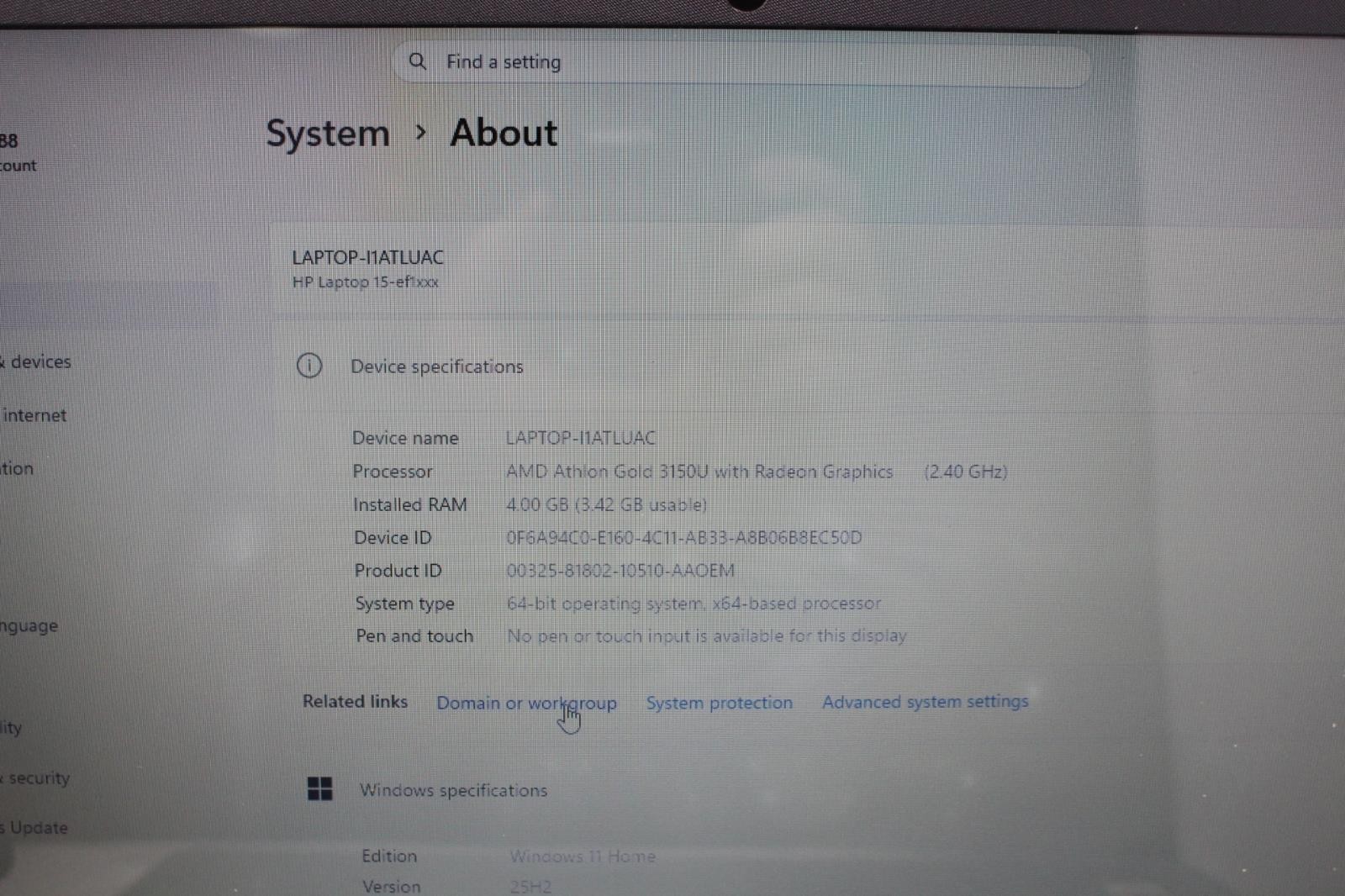 HP 15-ef1038nr 15.6″ Laptop Athlon Gold 3150U 4GB RAM 256GB SSD Win 11
