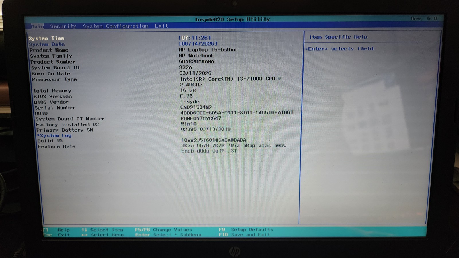 HP Pavilion 15-bs031wm, i3-7100U, 16gb RAM, 256gb SSD, Win 11, Power Adapter