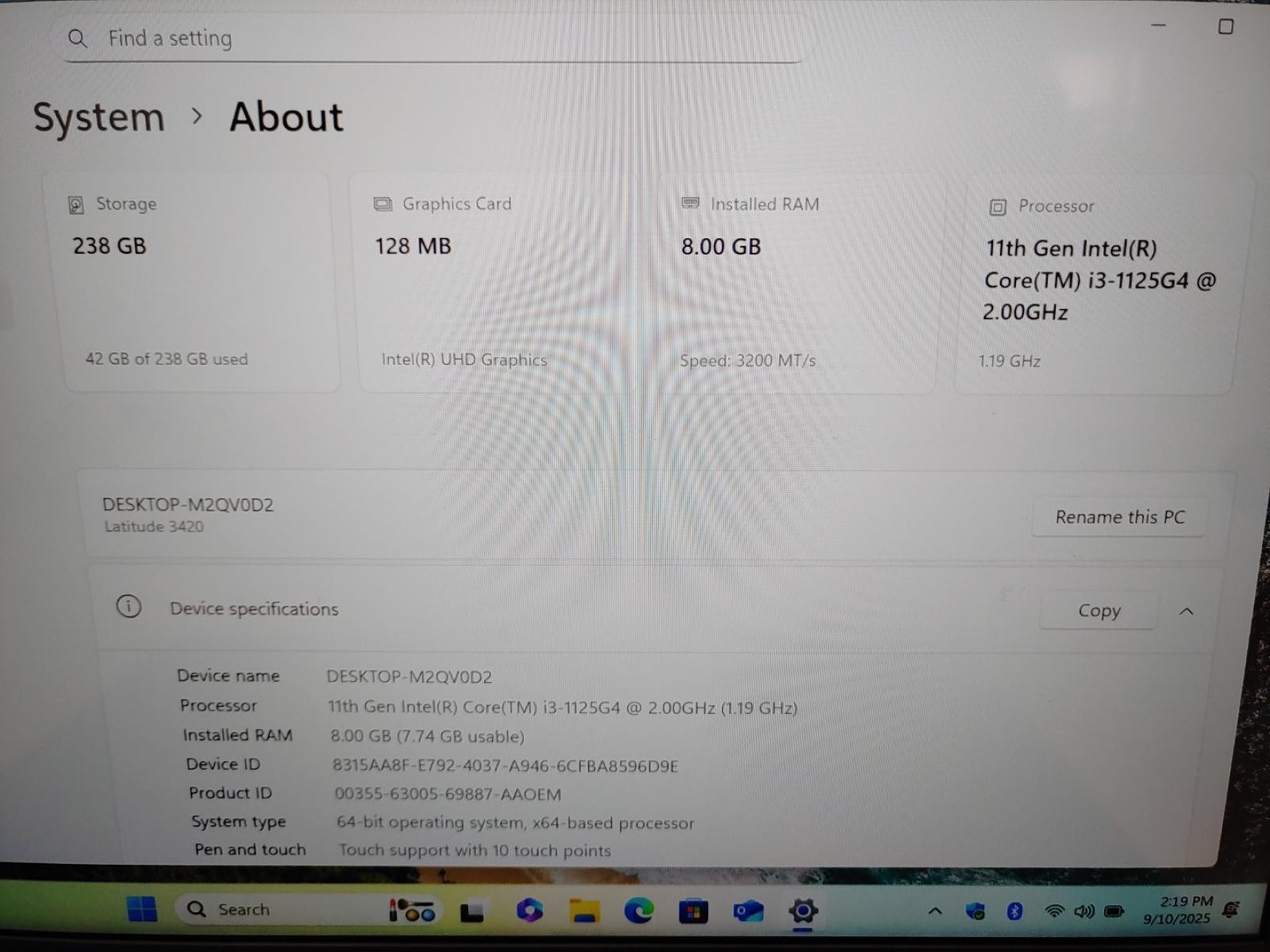 Dell Latitude 3420 14″ Touch i3-1125G4✔8GB✔256GB SSD✔Win11Pro✔ *NO A/C* *READ*