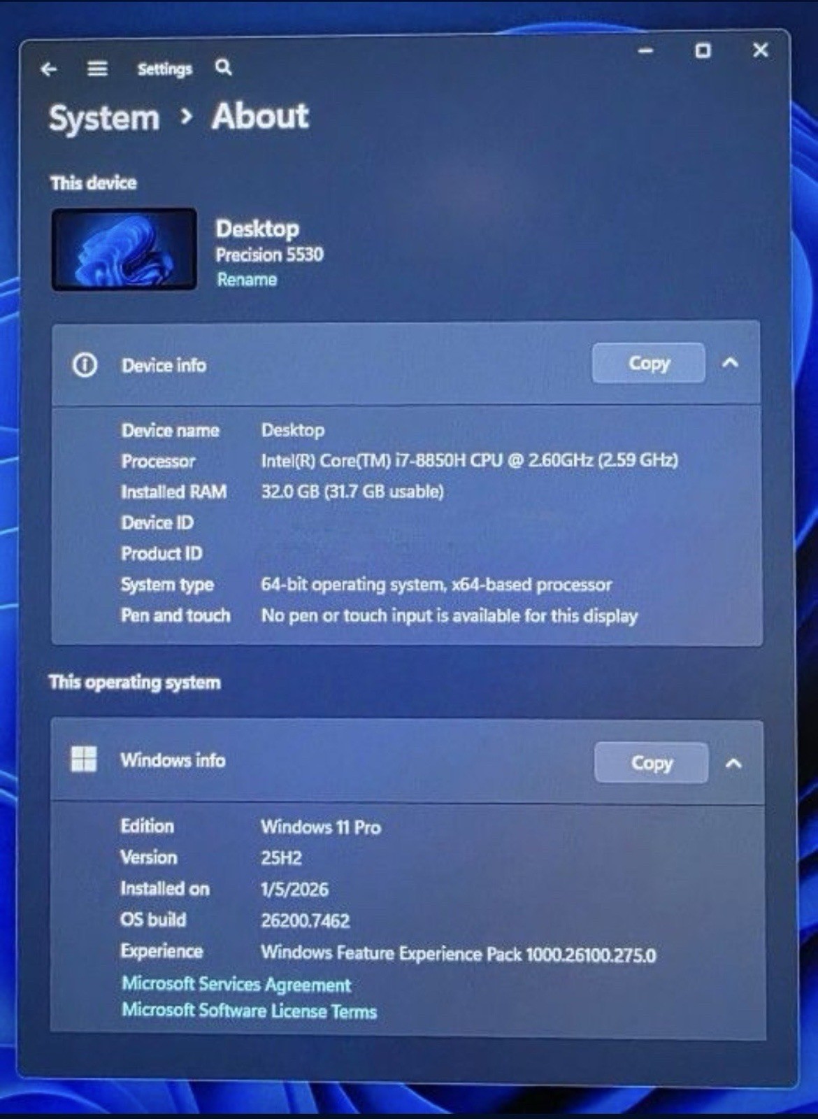 Dell Precision 5530 Laptop i7-8850H 32GB RAM Quadro P1000 SSD Win 11 Pro