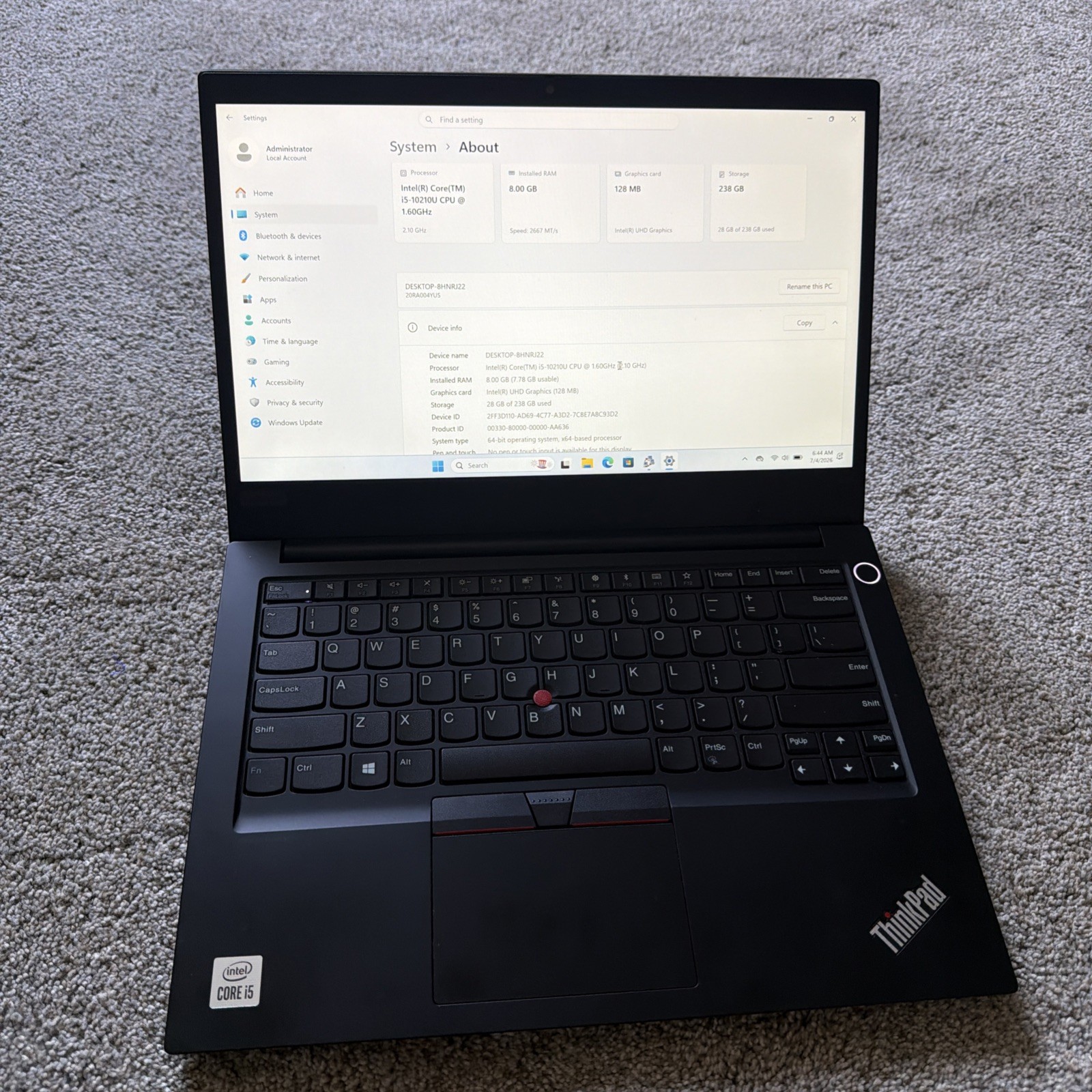 Lenovo ThinkPad E14 14″ Laptop Intel Core i5 10th Gen Black Power On Tested