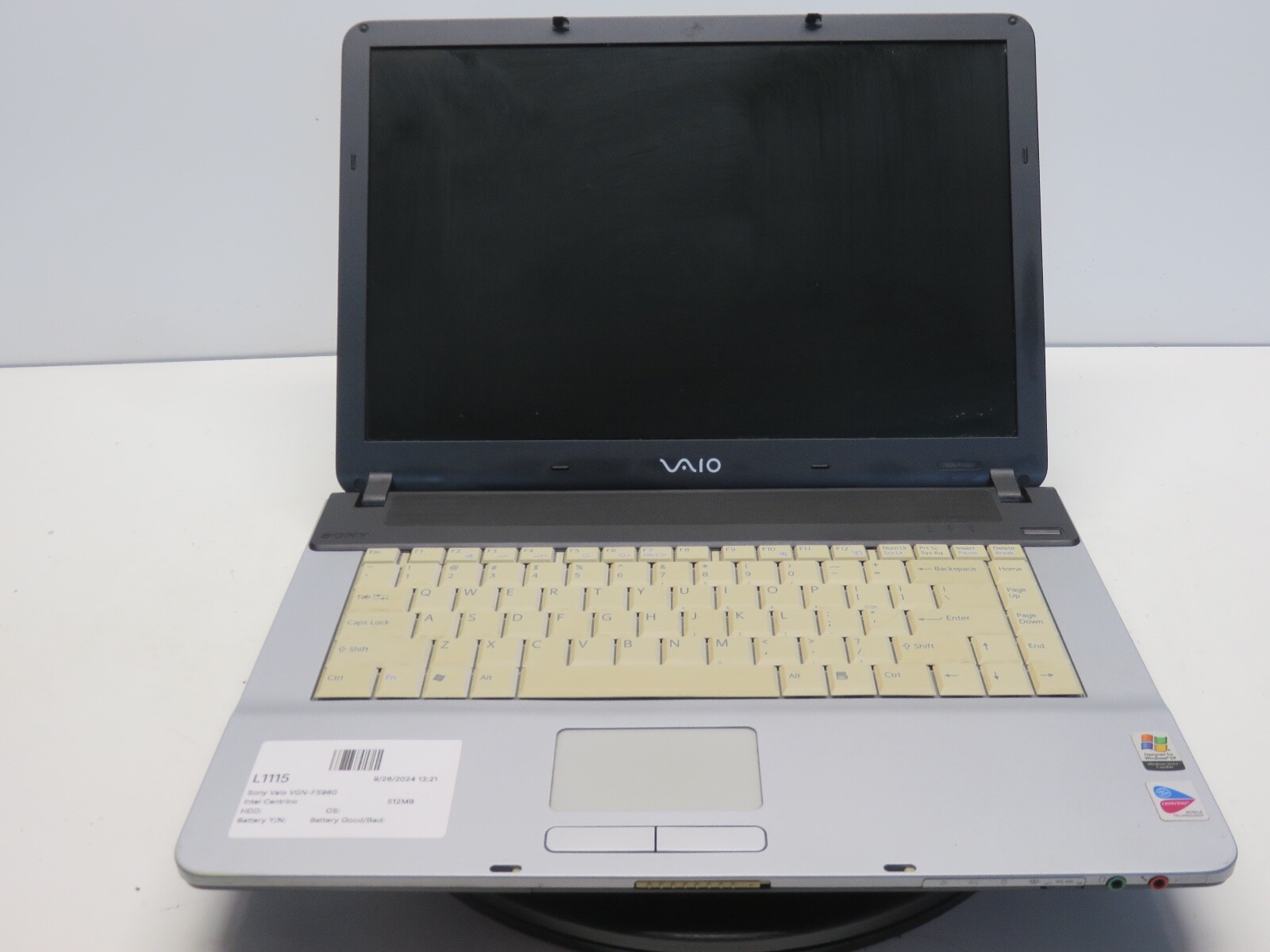 Sony Vaio VGN-FS980 Intel Centrino 512MB NO HDD No Batt