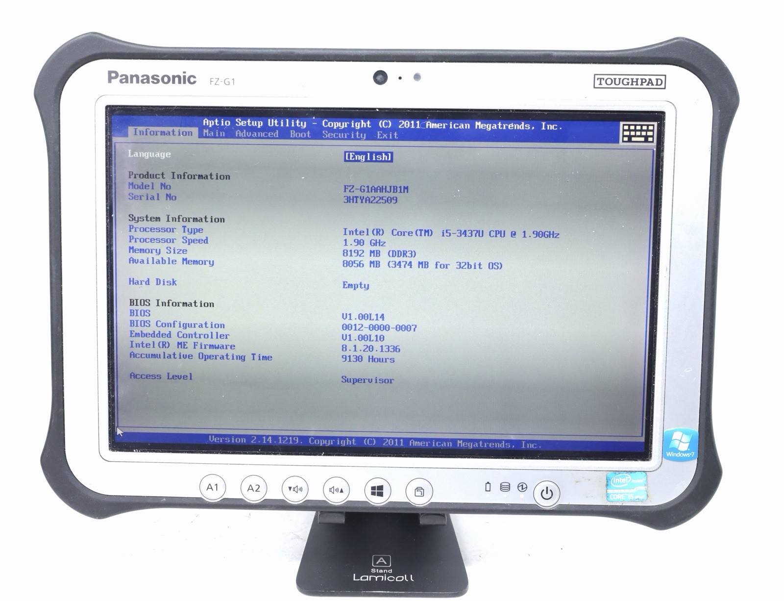 Panasonic ToughPad FZ-G1 10.1″ Intel i5-3437U 1.9GHz 8GB RAM – NO HDD, OS, Cords
