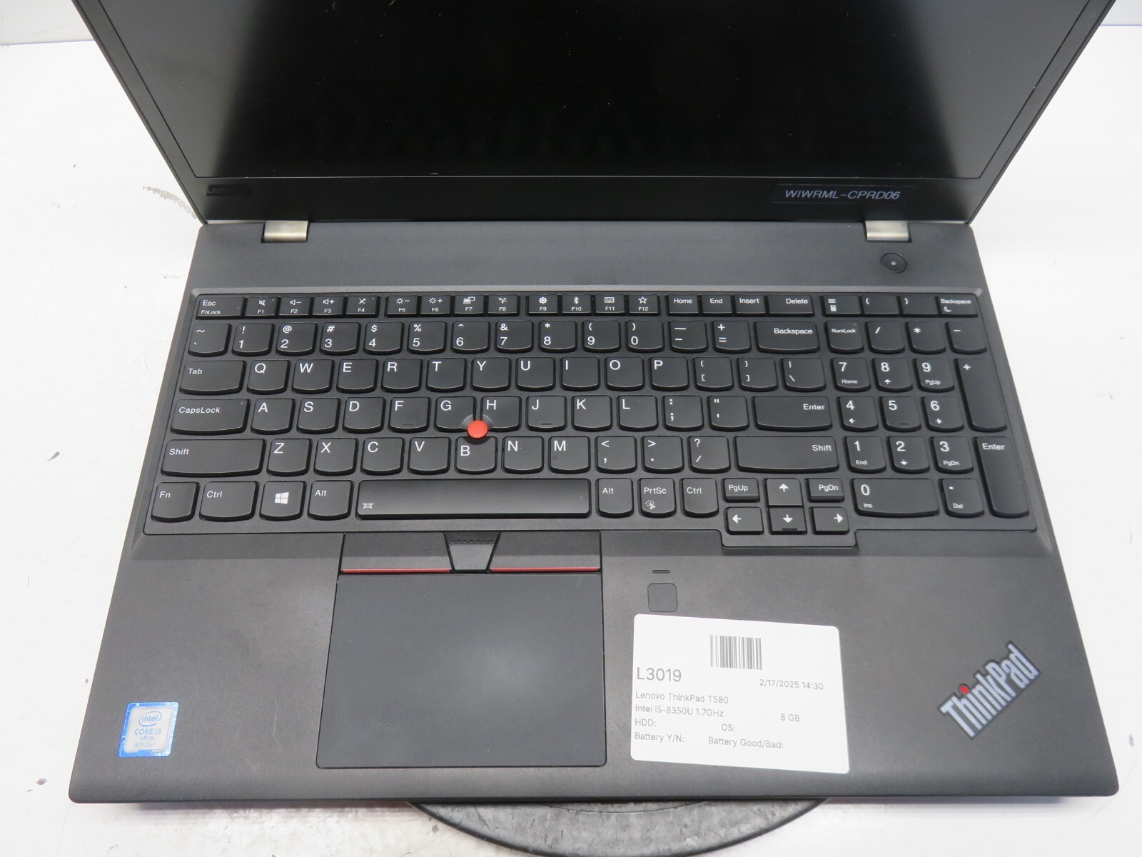 Lenovo ThinkPad T580 Intel i5-8350U 1.7GHz 8 GB NO HDD No Batt