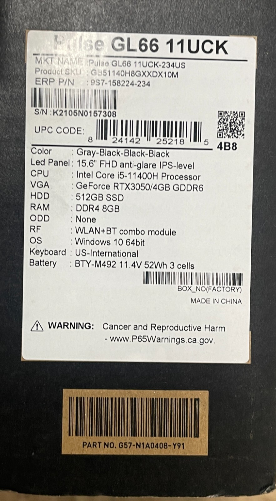 MSI Pulse GL66 15.6”- i5-11400H 2.7GHz 8GB-512GB SSD) FHD Gaming Laptop – BNIB
