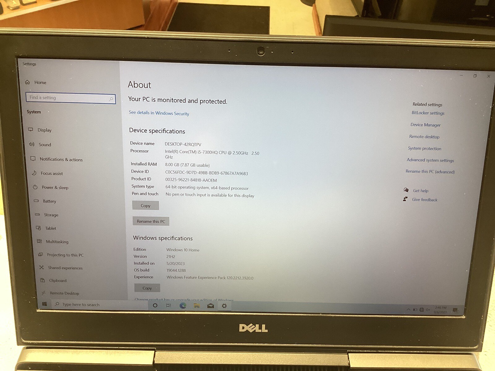 Dell Inspiron 15 7000 Gaming Laptop PC P65F CORE i5 7th Gen 8Gb 256Gb QZ01