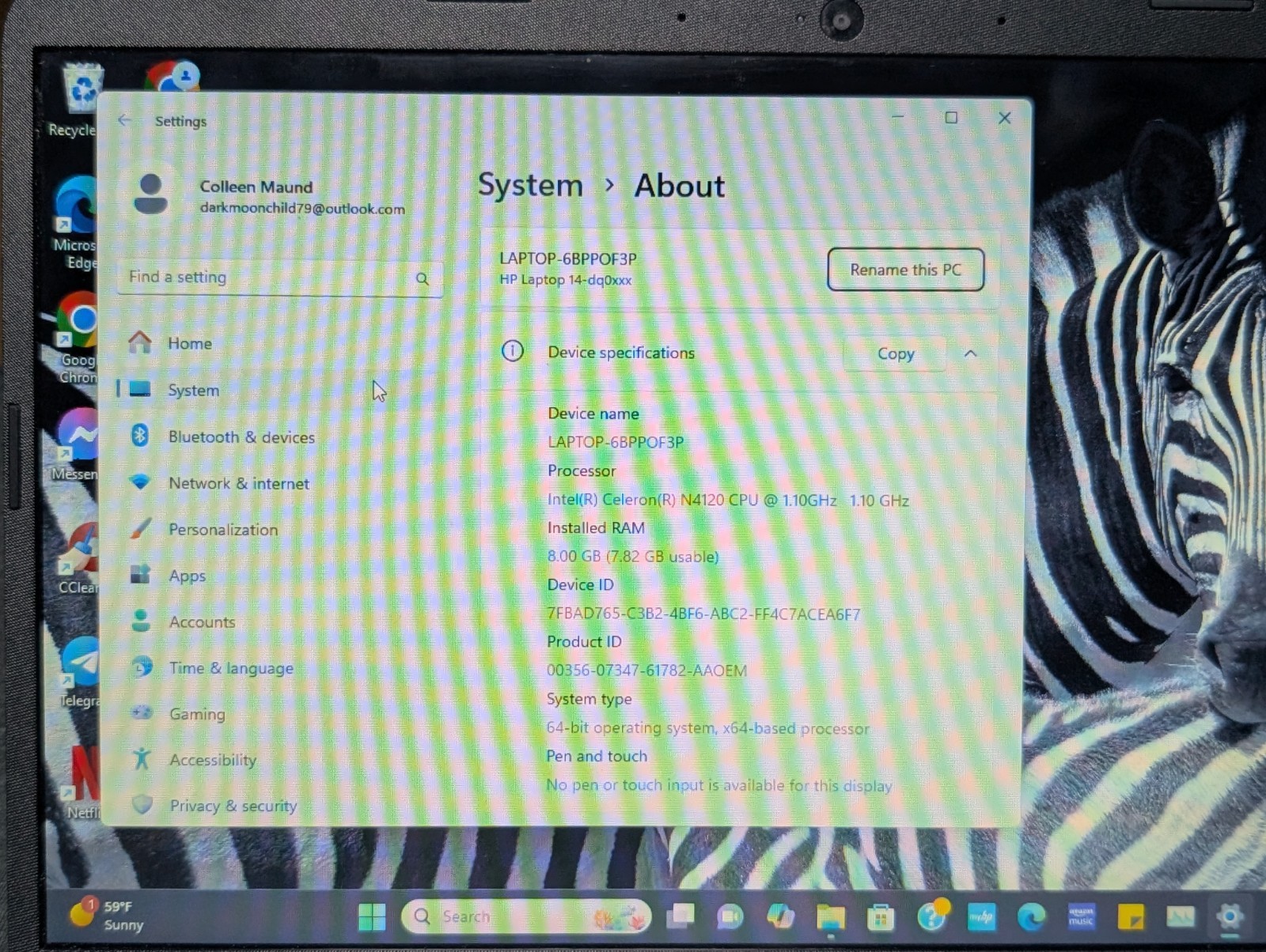 HP Laptop 14-dq0052dx 14″ HD CELERON N4120 64GB 8GB RAM W11 Webcam