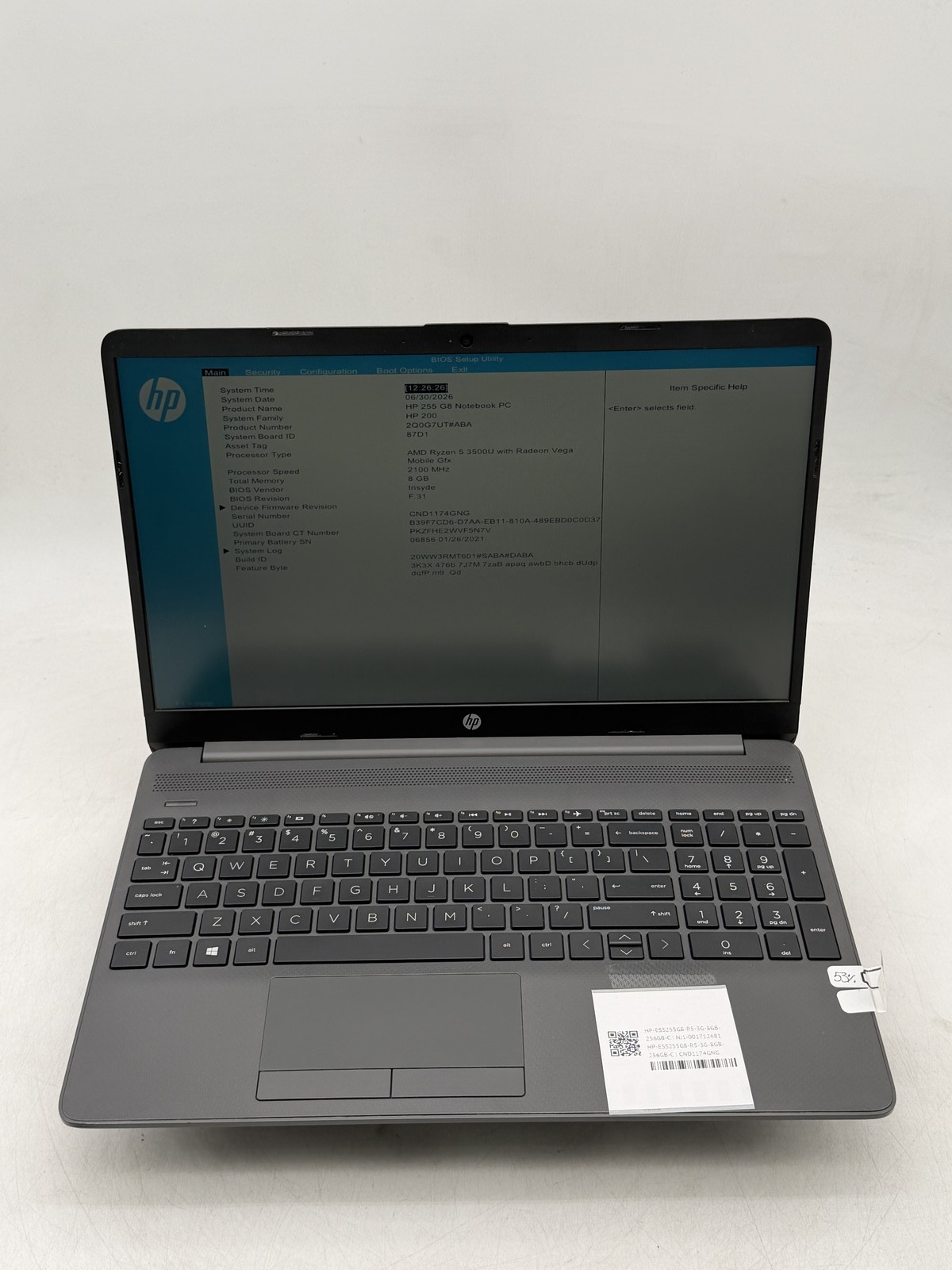 HP 255 (G8) Notebook PC 15.6″ AMD Ryzen 5 3500U 8GB 256GB |NO OS Read|