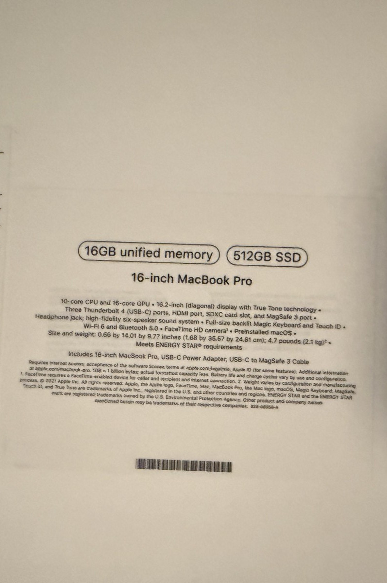 Apple MacBook Pro (2021) 16″ M1 Pro 16GB RAM 512GB SSD Space Grey – Excelent