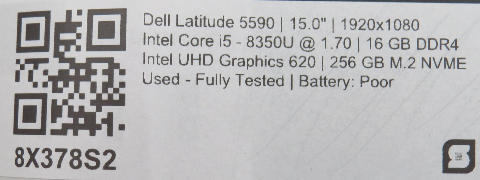 Dell Latitude 5590 | i5-8350U @ 1.7GHz | 16GB DDR4 | 256GB m2 | 15″ | No OS