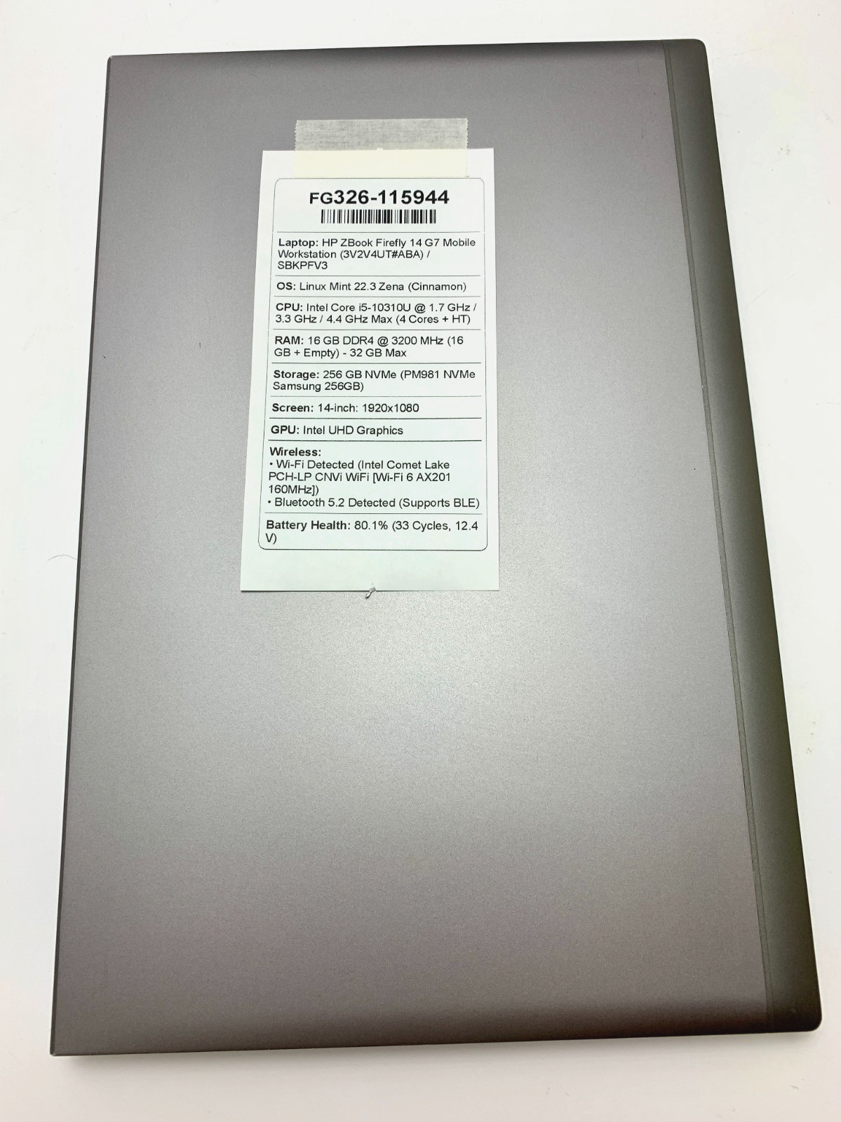 HP ZBook Firefly 14 G7 | i5-10310U | 16GB RAM | 256GB SSD/NVMe | LINUX | READ