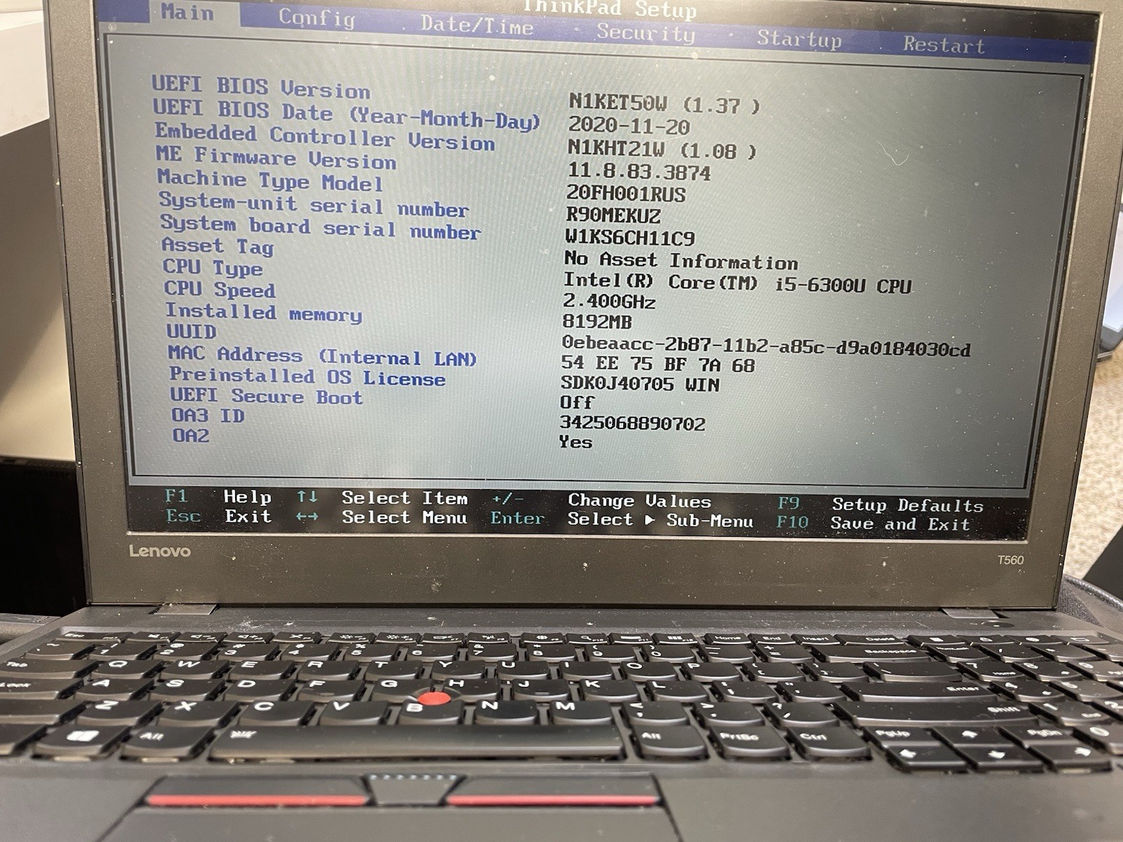 Lenovo ThinkPad T560, Intel Core i5-6300U @ 2.4GHz, 8GB RAM, NO SSD, WORKED