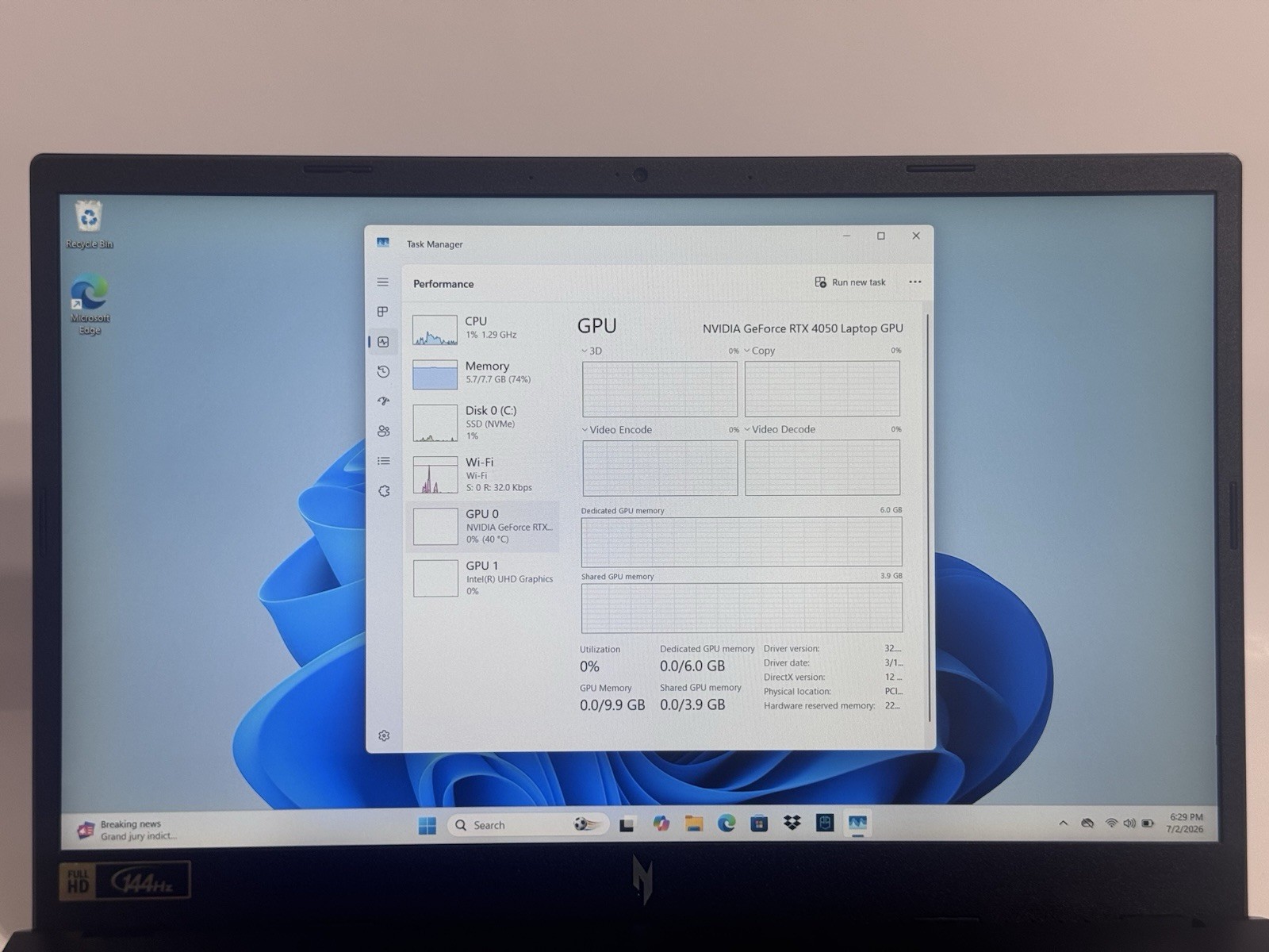 Acer Nitro V 15 165Hz FHD i5-13420H 8GB 512GB SSD RTX 4050 READ