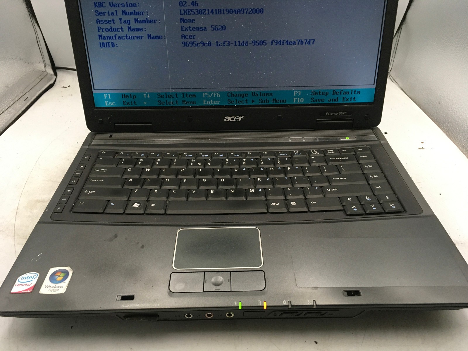 ACER EXTENSA 5620 – BOOTS TO BIOS – INTEL CORE 2 T5550 – NO RAM – READ DESC – BB