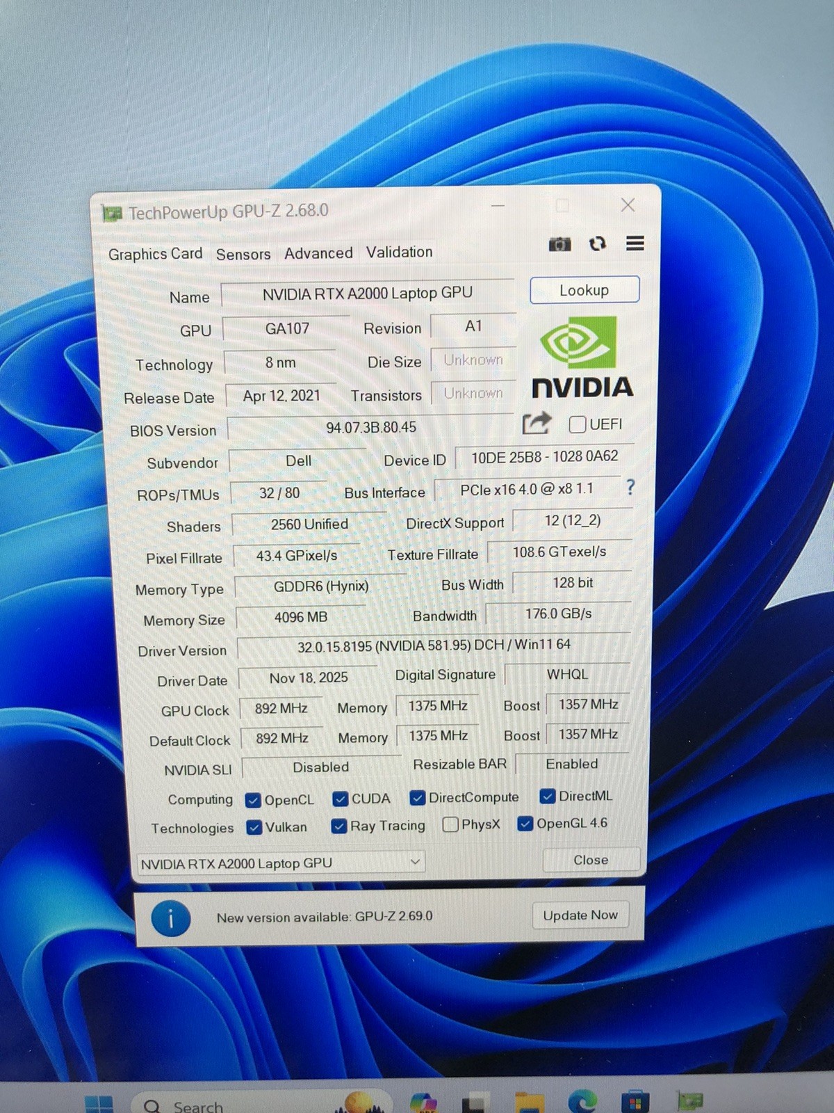 Dell Precision 5560 15.6” FHD i7-11850H 16GB 512GB SSD RTX A2000 4GB Workstation
