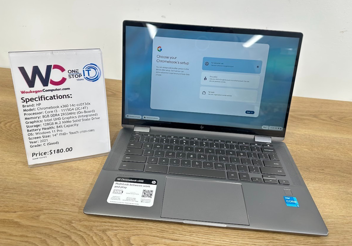 HP Chromebook x360, Core i3 1115G4, 8GB DDR4, UHD Graphics, 128GB SSD 2021, 14′