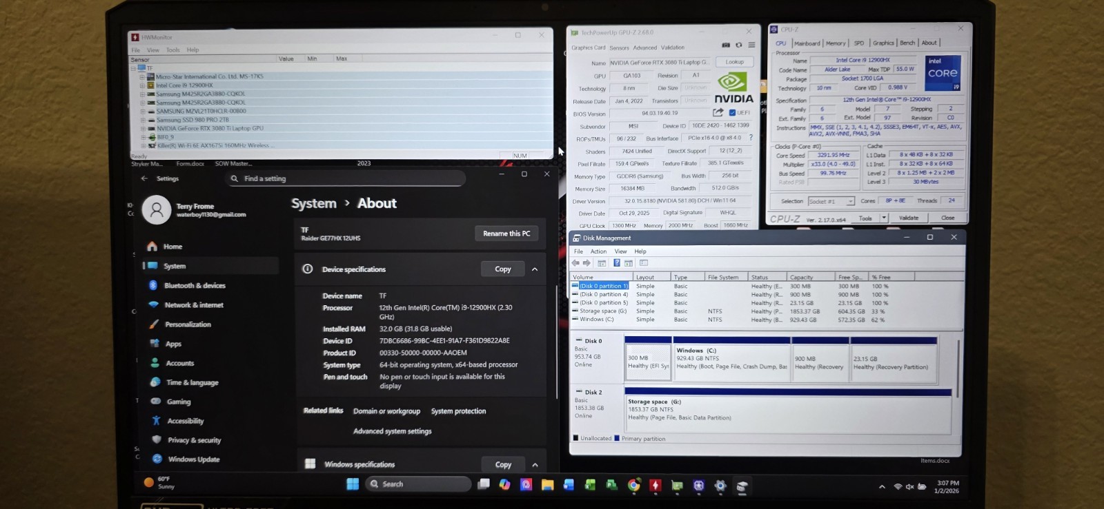 MSI GE77HX 12UHS 17″ 240Hz 12900HX 3080ti 32GB Ram