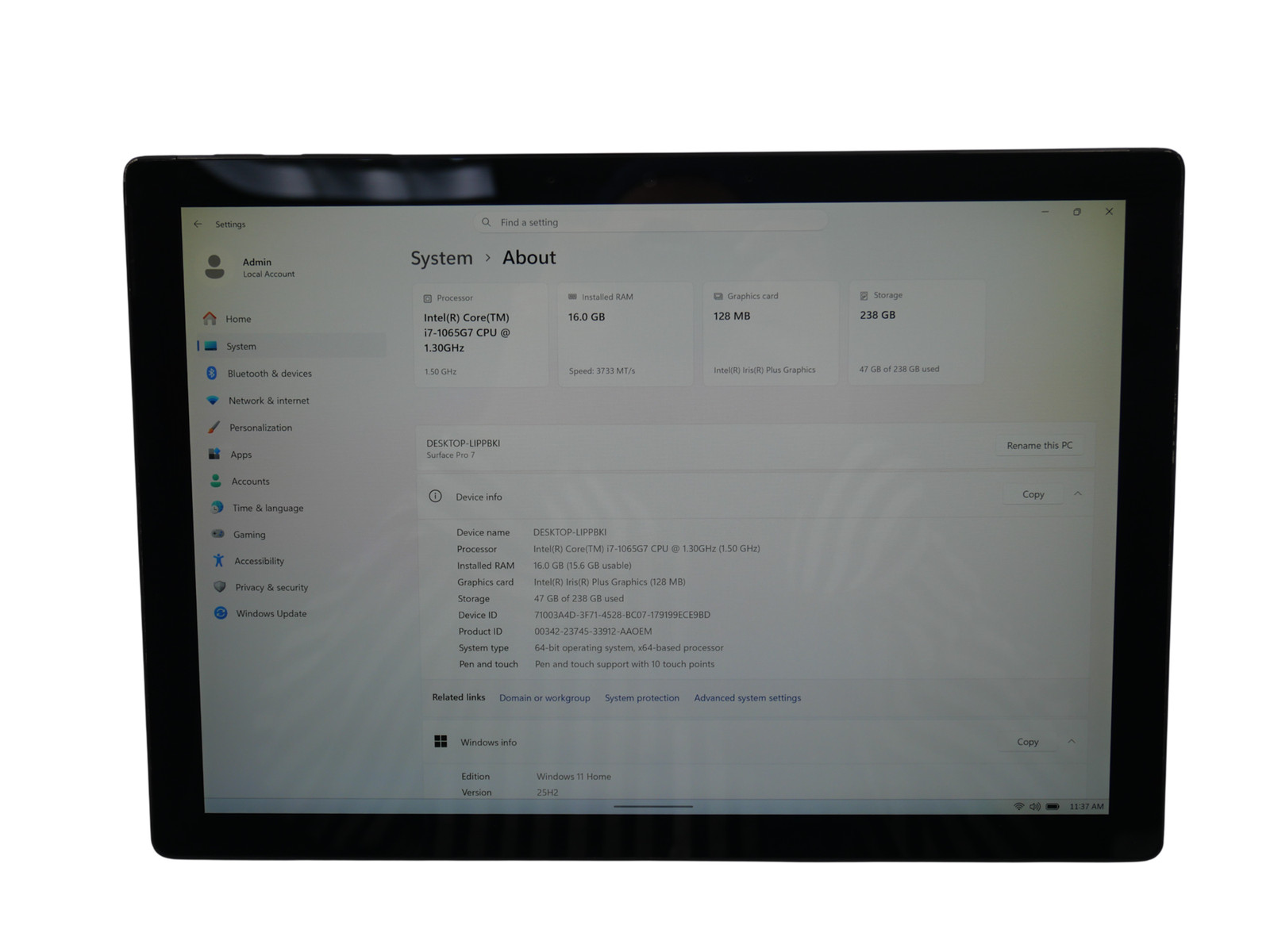 Microsoft Surface Pro 7 1866 Core i7-1065G7 1.30GHz 16GB 256GB – Black