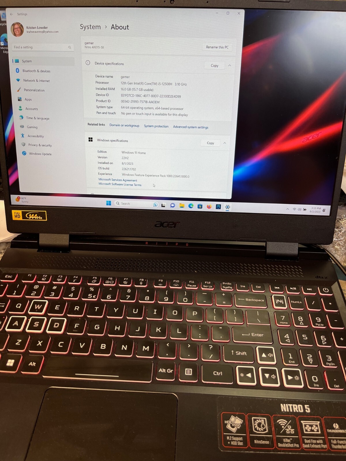 Acer Nitro 5 15.6″ AN515-58 16GB 512GB 3050 Ti i5-12500H 3.1GHz 144Hz Refresh