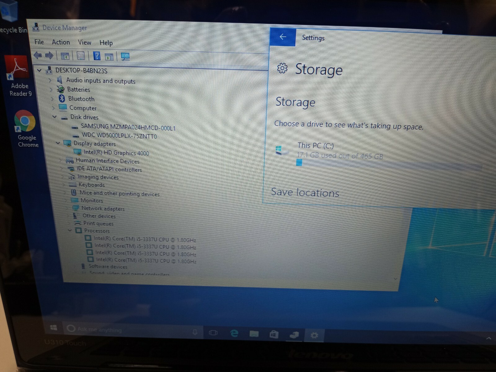 Lenovo IdeaPad U310 TOUCH 13.3″ Intel Core i5-3337U 1.8GHz 4GB 500GB HD BT Win10