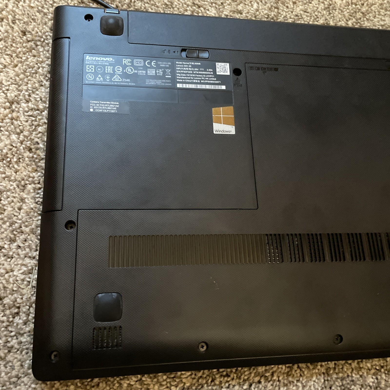 Lenovo G51-35 80M8 Laptop Computer Power Cord Works Factory Reset Screen Spot