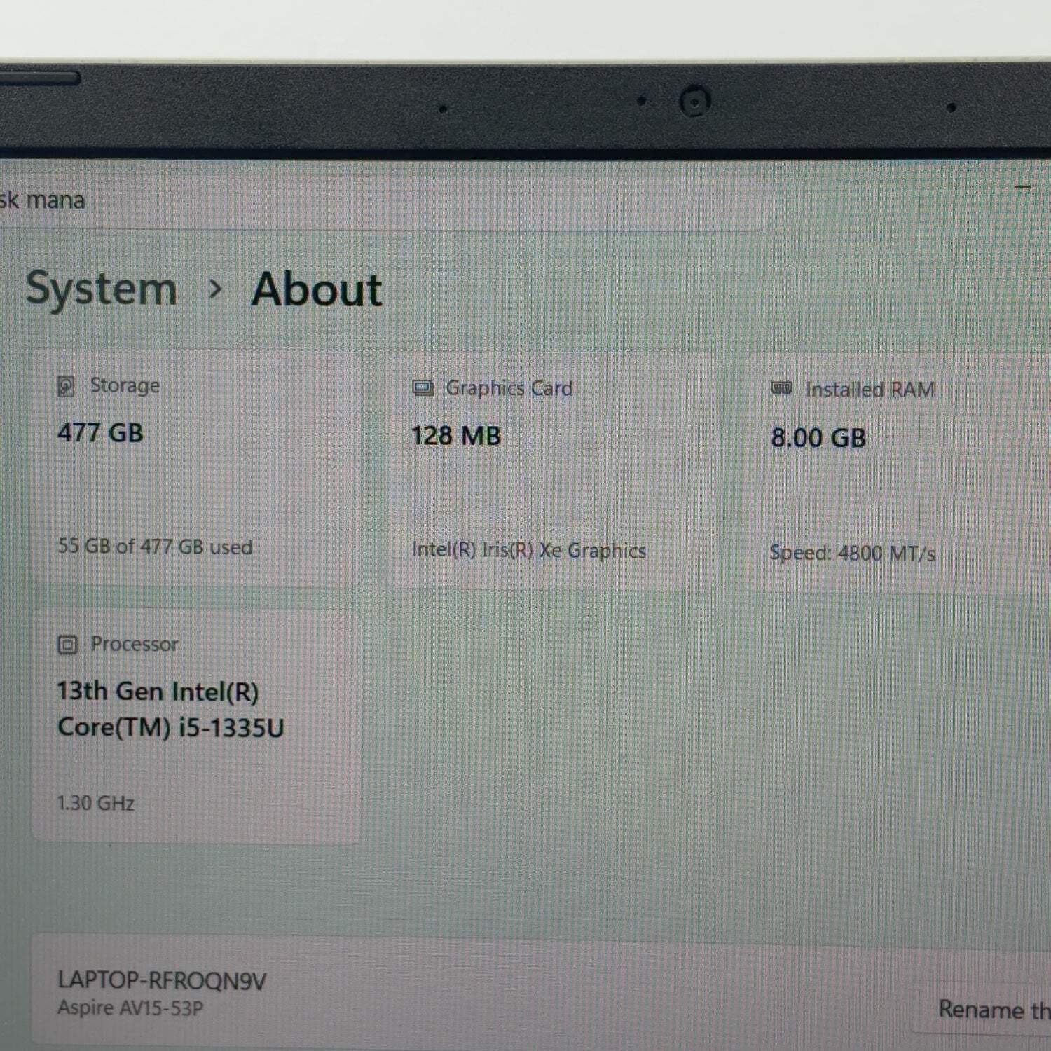 Acer Aspire Vero N23C8 i5-1335U 1.3GHz 8GB RAM 512GB SSD