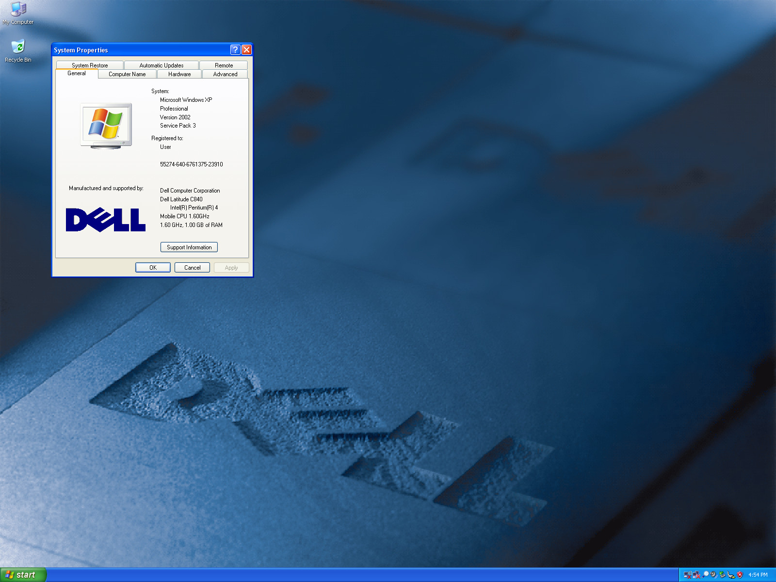 Dell Latitude C840 Pentium 4 @1.60GHz 1GB RAM 80GB HDD Windows XP Pro SP3