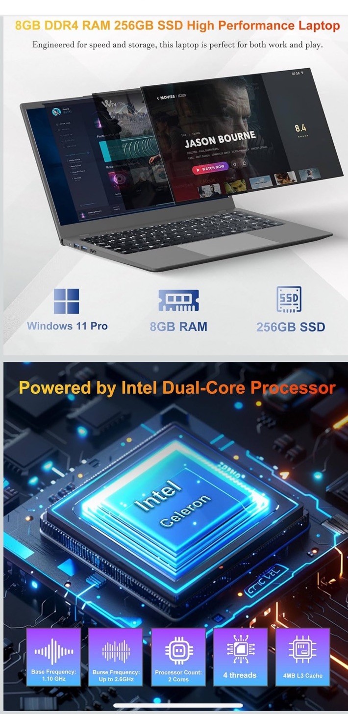 2025 New Portable Laptop,Student and Business,14″ FHD IPS Display,N5095 Proce…