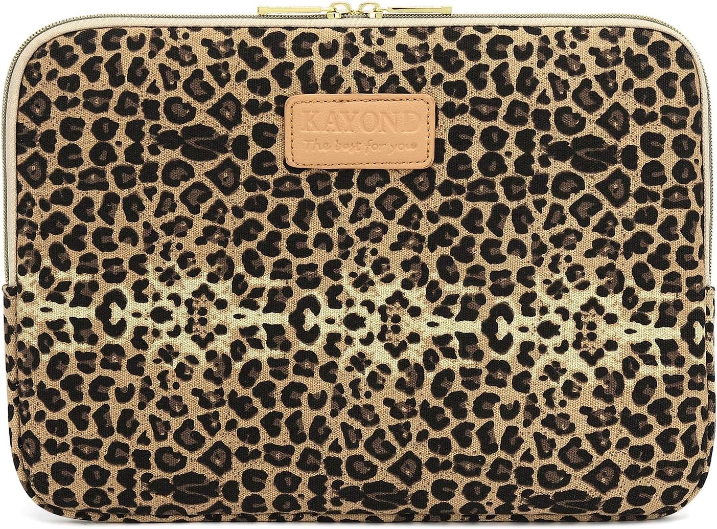 15.6 Inch Laptops Sleeve – KY-03 Canvas Fabric Brown Leopard Print Design