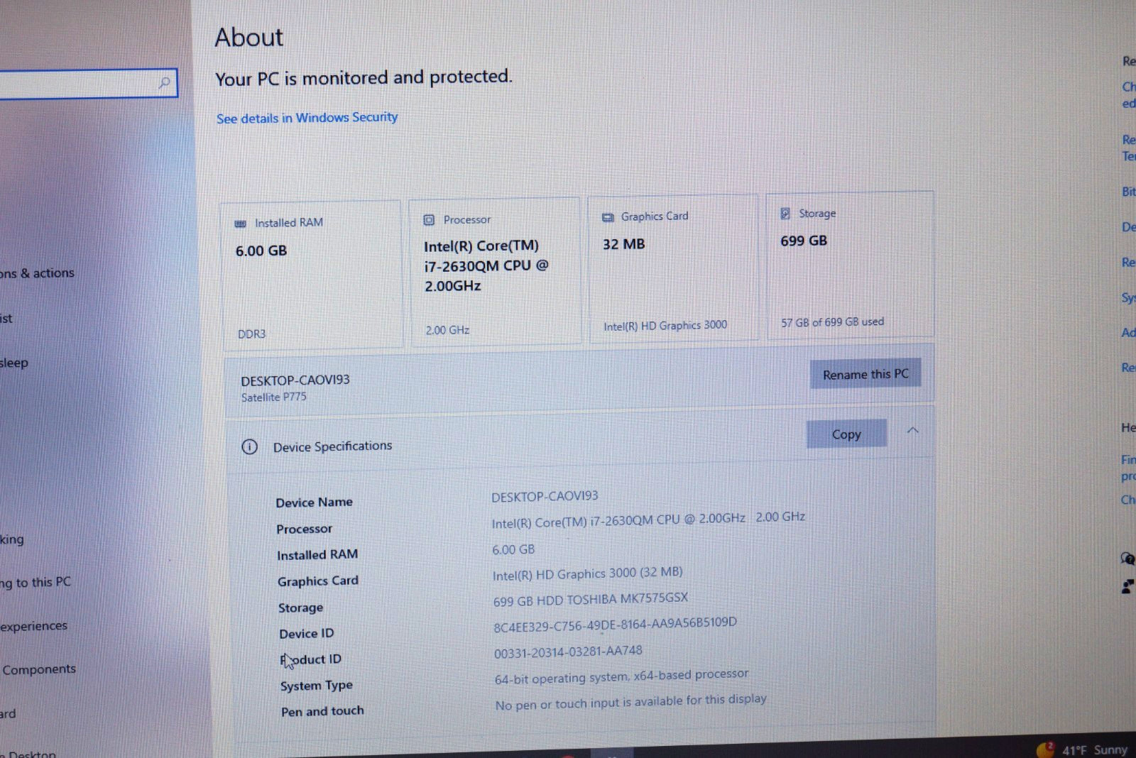 Active 22H2 Version WIN10 PRO Toshiba P775-S7215,GEN2 i7@2.00GHz,6GB RAM,720GB