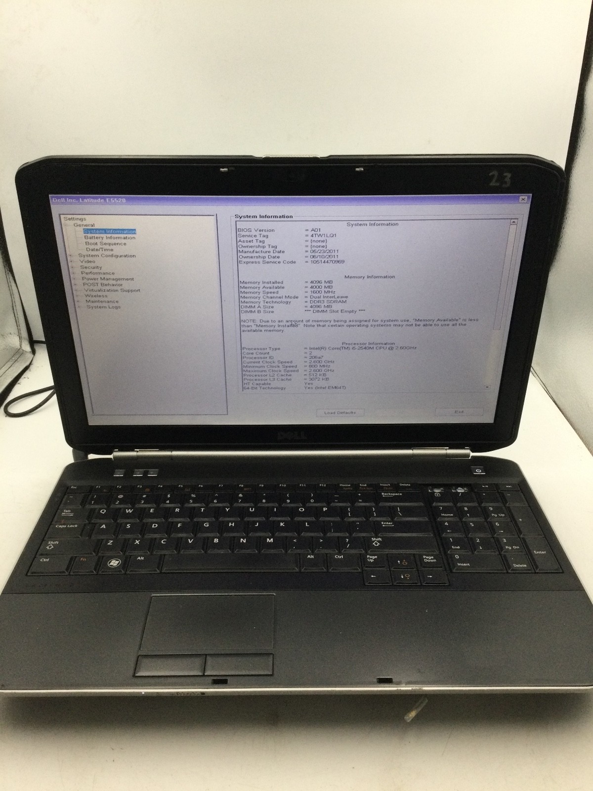 DELL LATITUDE E5520 – BOOTS TO BIOS – INTEL I5 2540 – NO RAM – 15″ – READ – BB!