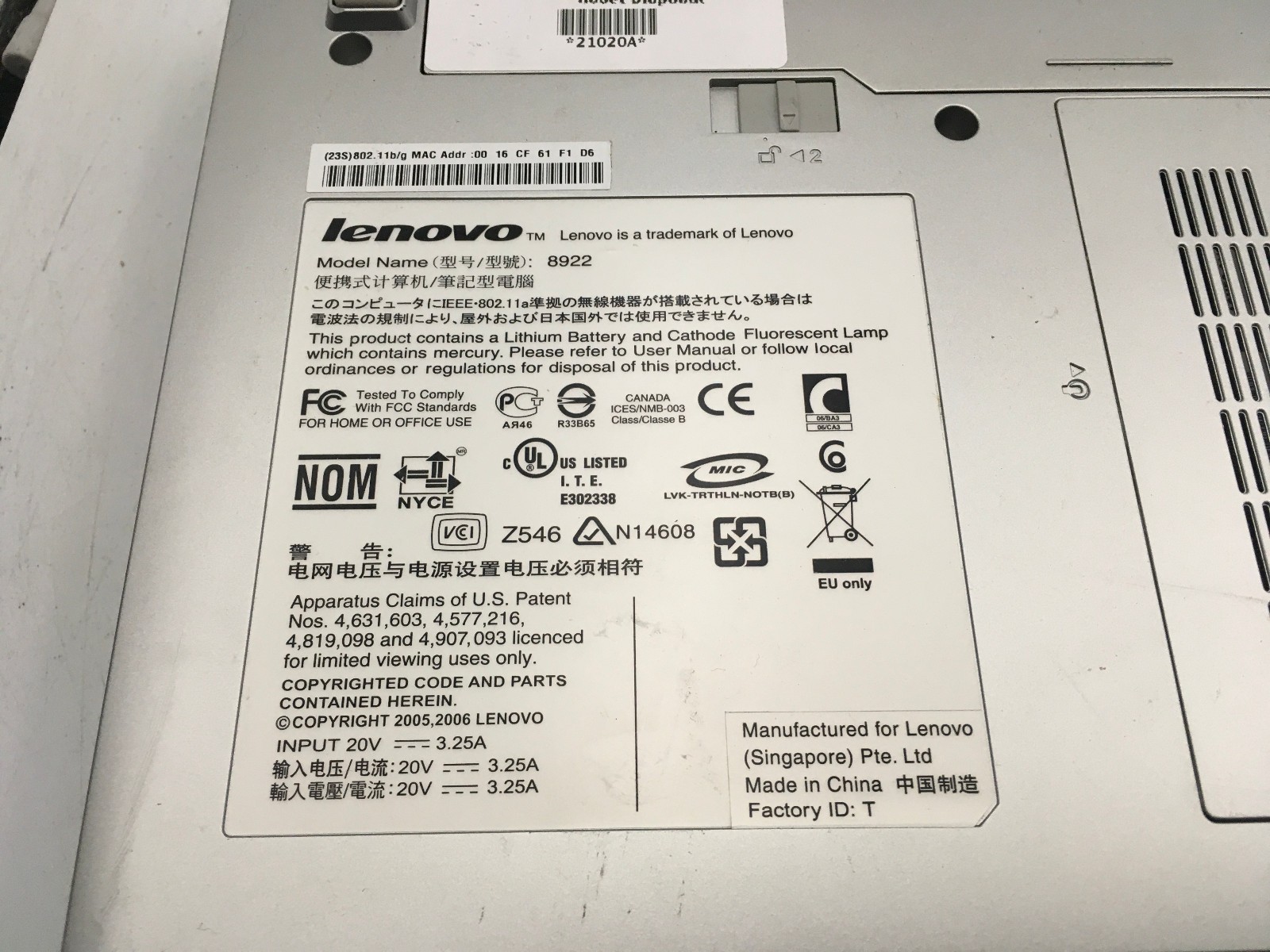 LENOVO 3000 C200 – BOOTS TO BIOS – INTEL CELERON M – 512MB RAM – READ DESC – BB!