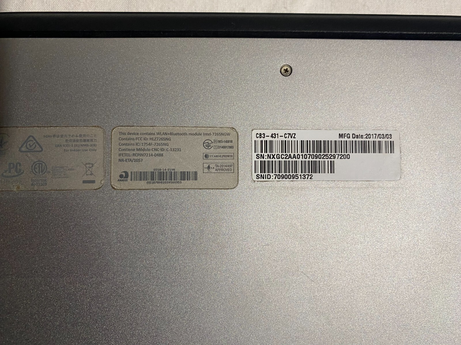 Acer Chromebook CB3-431-C7VZ (model: N16P1) reset to factory setting