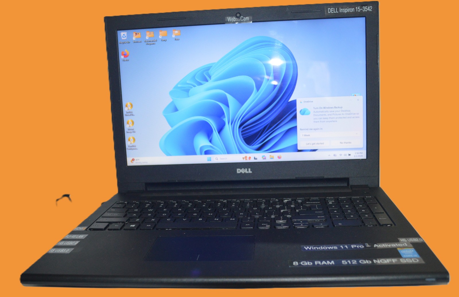 Dell Inspiron 3542,15.6″,W11Pro Ai,i3-4005U@1.7Ghz,8Gb RAM 512Gb SSD,USB,WiFi,Bt