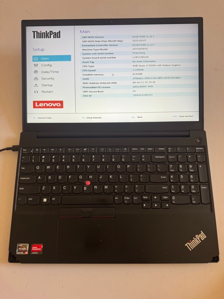 Lenovo ThinkPad E15 Gen 3 Laptop Ryzen 5 5500U 8GB RAM – No SSD