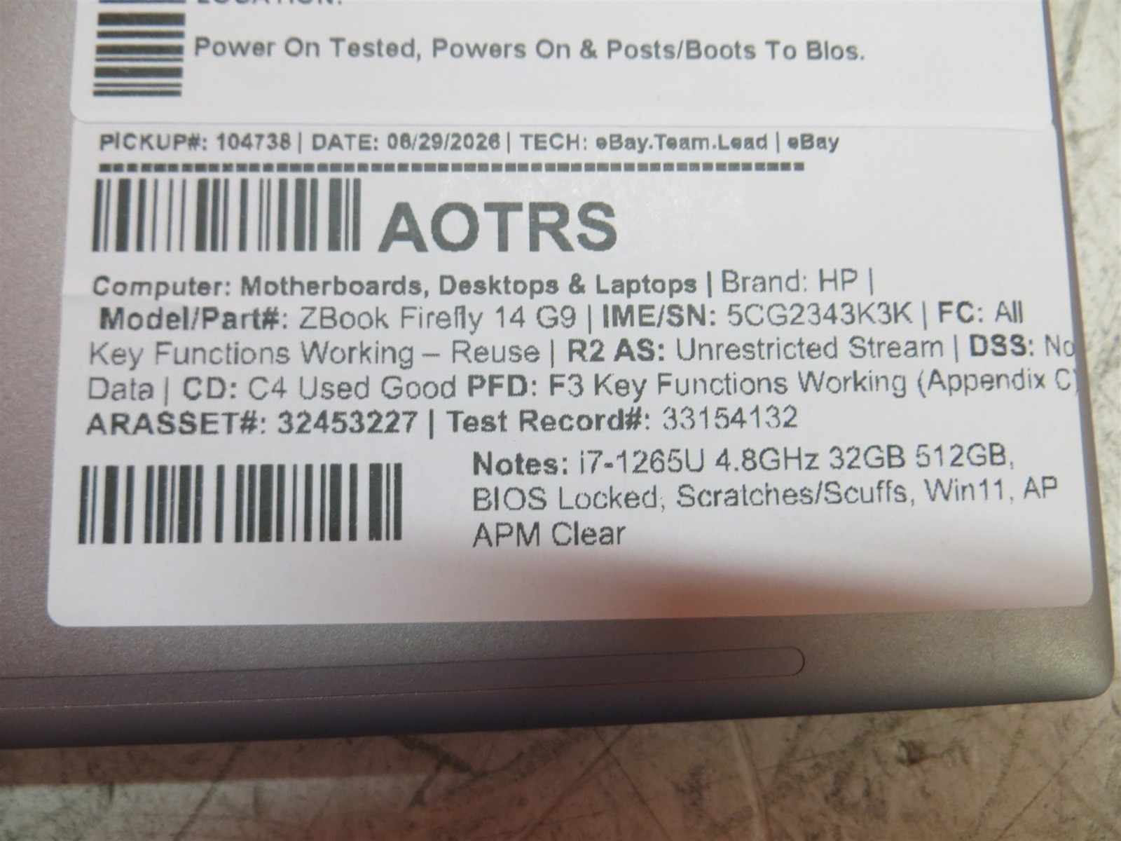 BIOS Locked HP ZBook Firefly 14 G9 Intel i7-1265U 4.8GHz 32GB 512GB SSD w/ OS