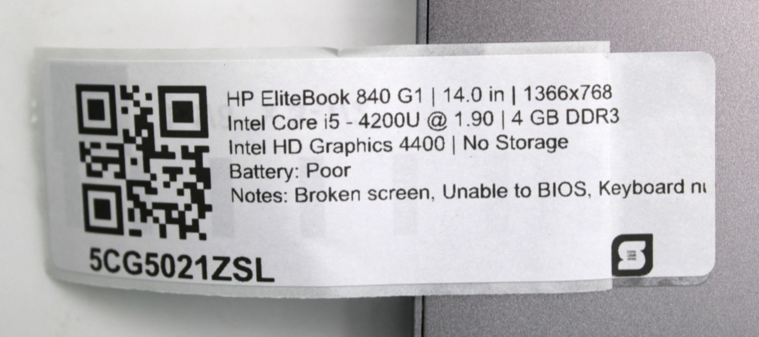 HP EliteBook 840 G1 i5-4200U@1.9GHz 4GB DDR3 NO STORAGE OR OS *PARTS/REPAIR*