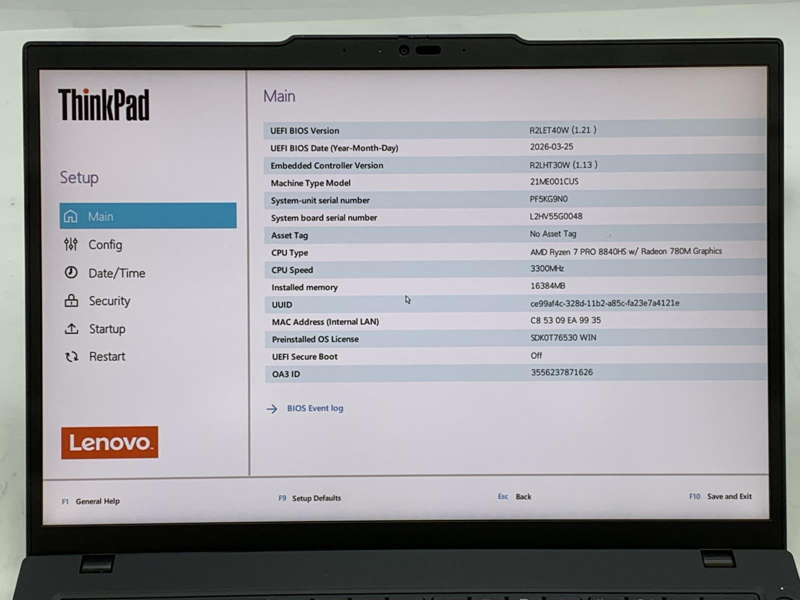Lenovo Thinkpad P14s Gen 5 AMD Ryzen 7 PRO 8840HS 512GB SSD 16GB DDR5 W11P