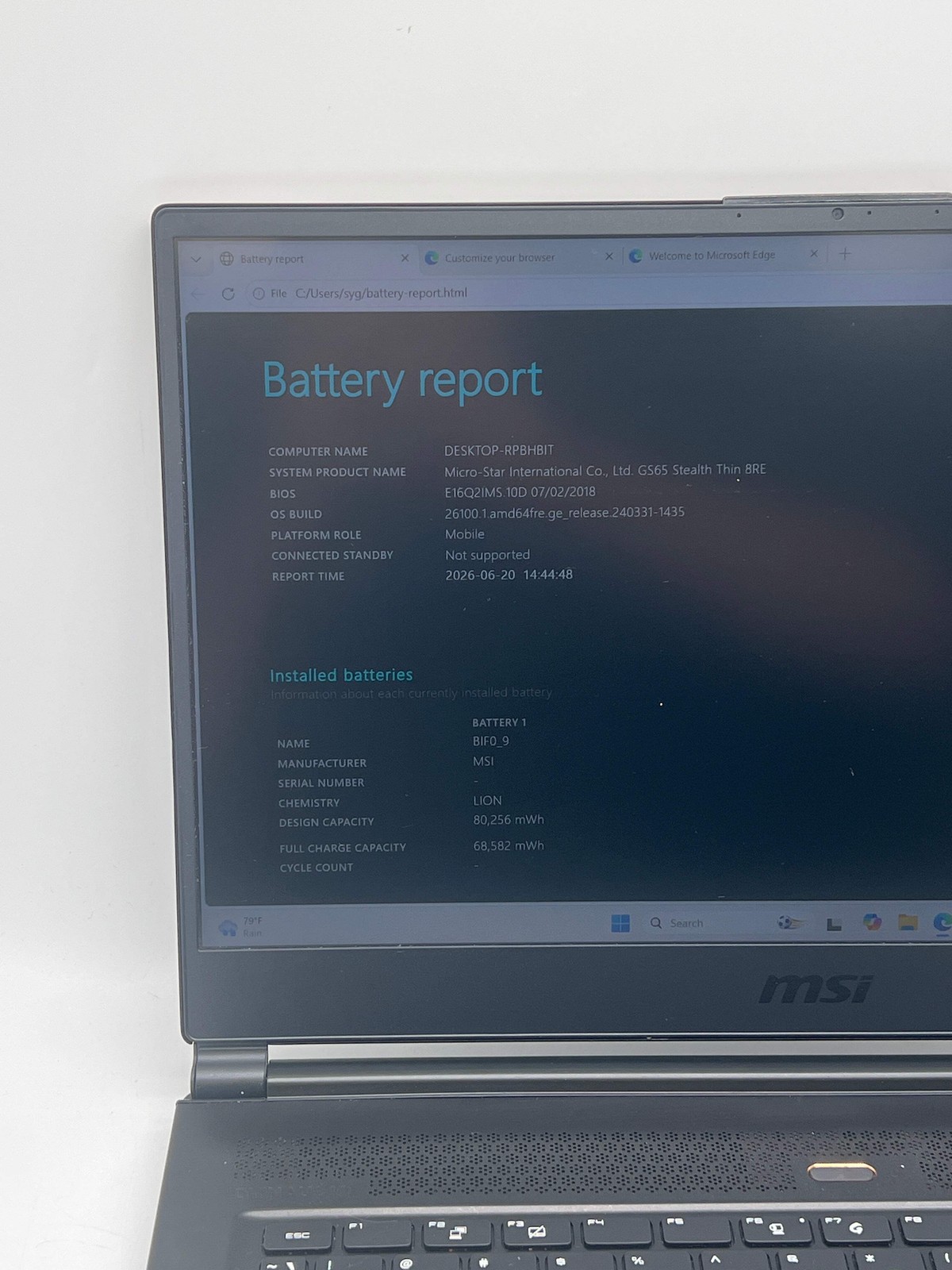MSI GS65 Stealth Thin 8RE 15.6″ Core i7-8750H 16GB RAM 256GB SSD – Used