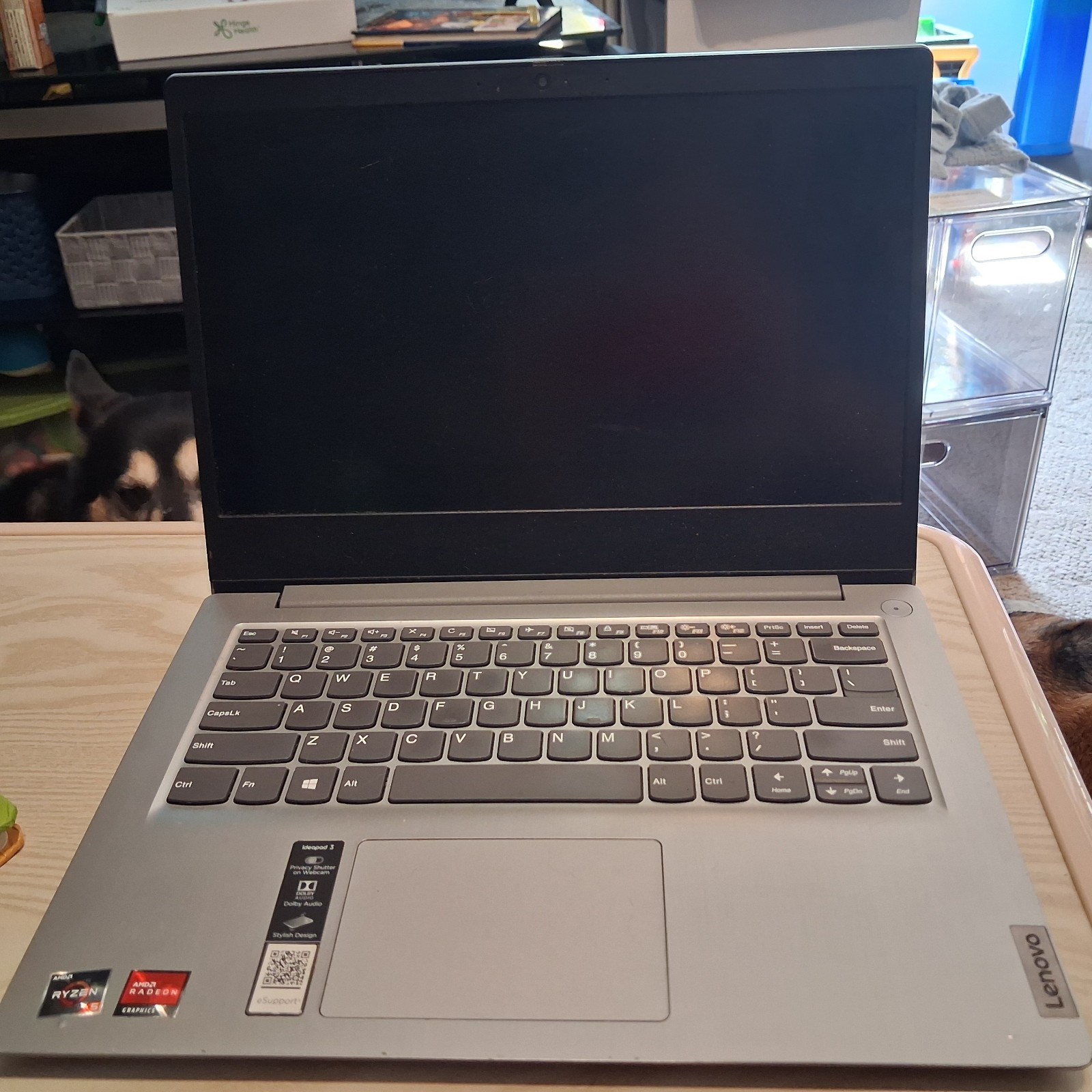 Lenovo laptop does not turn on Storage drive removed Sold as-is for parts