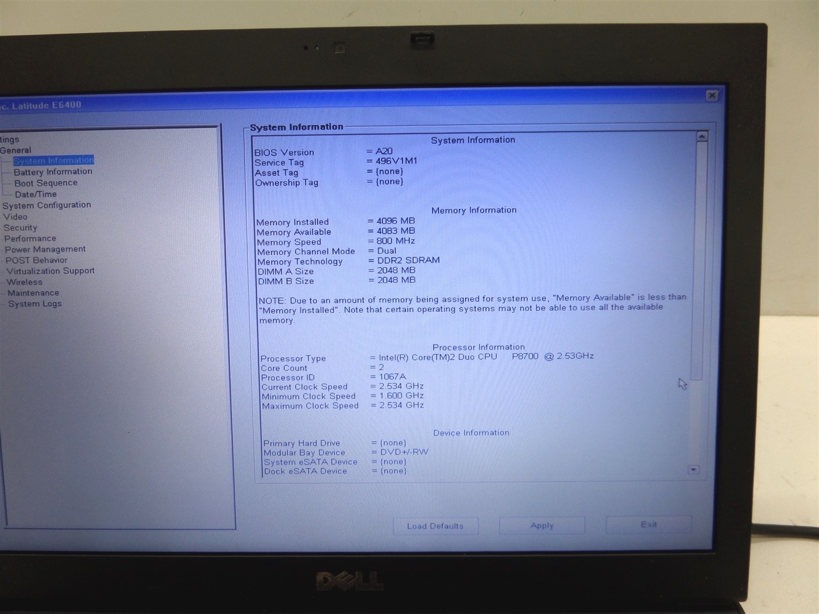 Dell Latitude E6400 14.1″ Laptop Core 2 Duo P8700 2.53GHz 4GB – No HDD