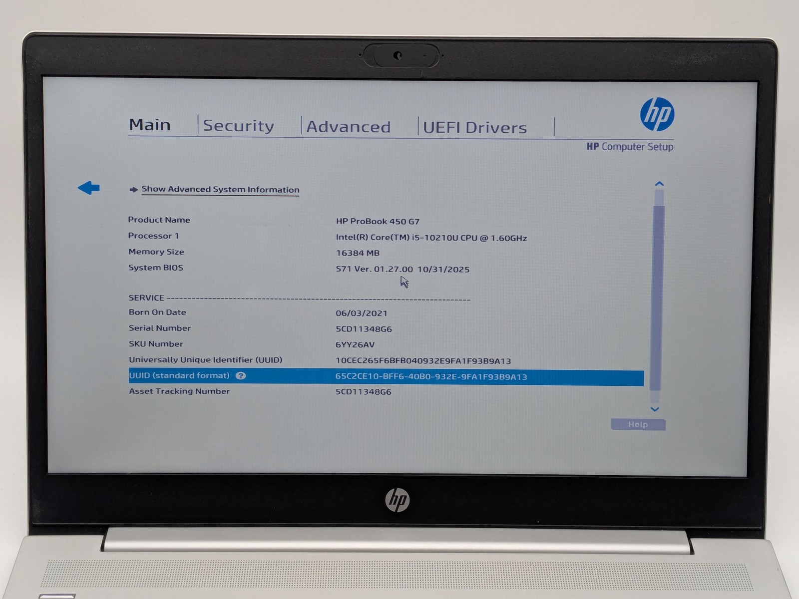 HP ProBook 450 G7 15″ HD I5-10210U 256GB SSD 16GB W11P Warranty Arabic KB