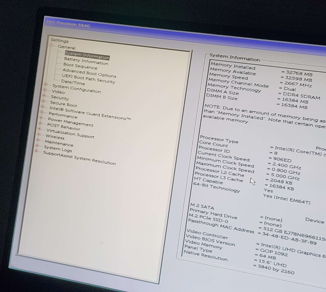 Dell Precision 5540 Touchscreen i9-9980HK 32GB RAM 256GB SSD No OS Screen Issue